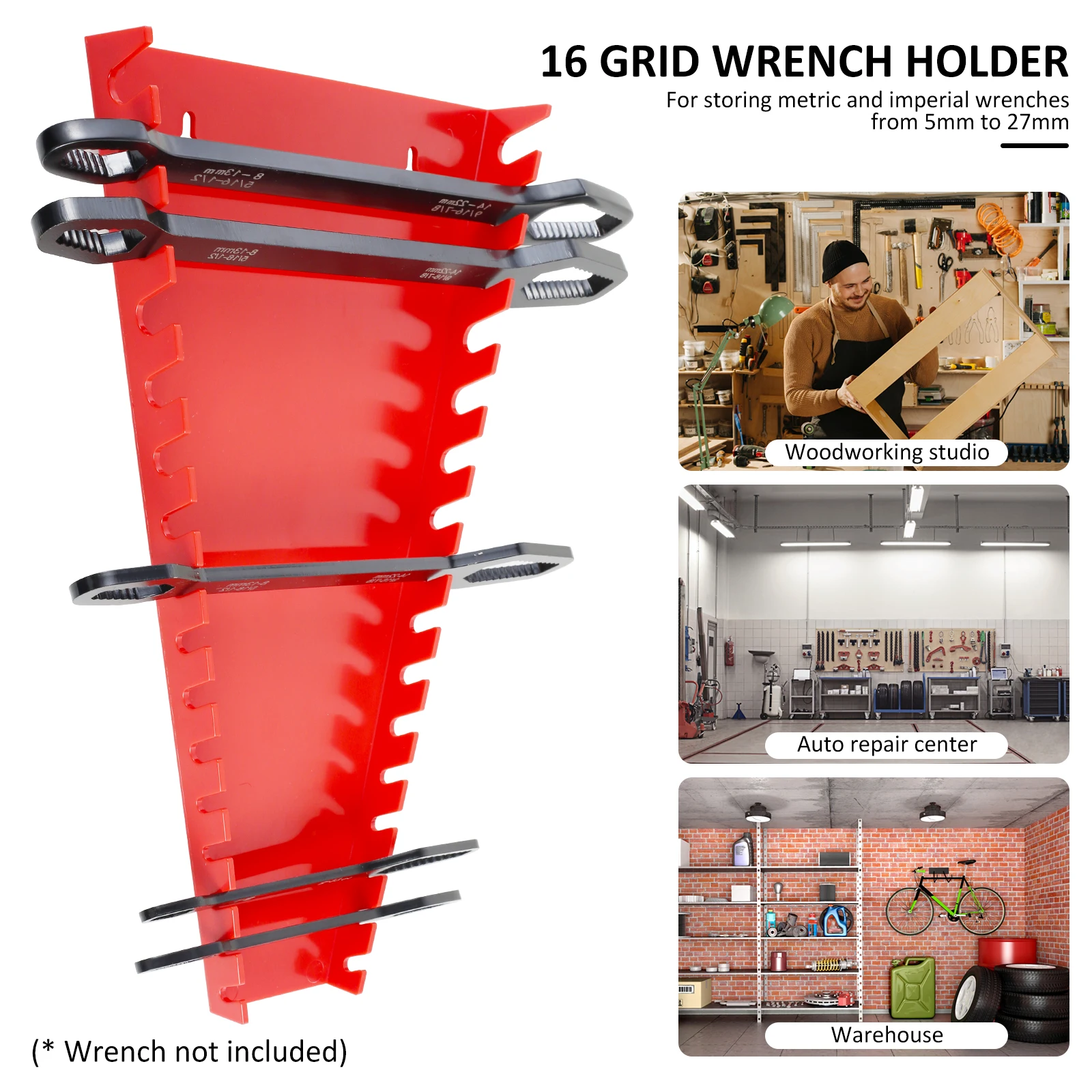Wrench Storage Rack Wrench Sorter Bracket Tool Storage Box Organizer Wall Mounted 5mm-27mm Metric and Imperial Wrenches wrench organizer wrench holder tool organizer