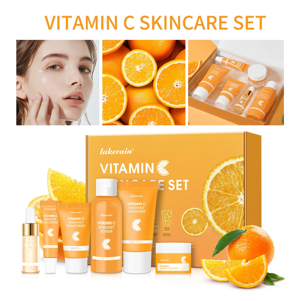 Skin Care Set Vitamin C Skincare Set 6-piece Set Including Toner Serum Eye Cream Face Cream Sunscreen Cleanser Deep Moisturizing Skin