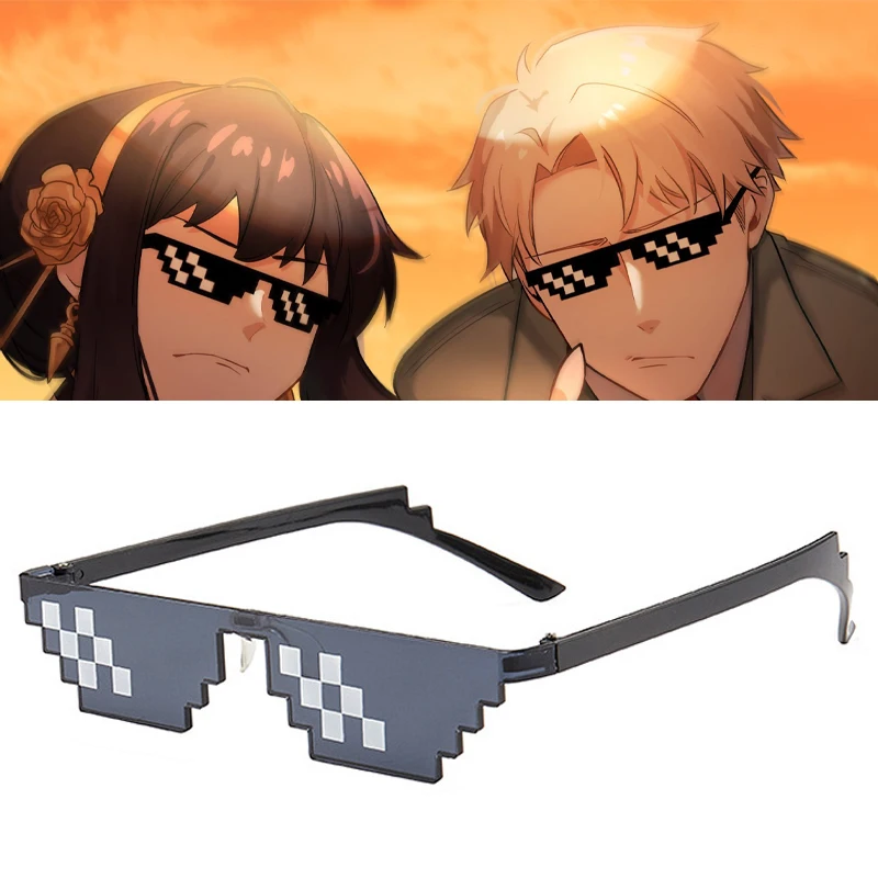 

Anime Spy X Family Cosplay Props Mosaic Sunglasses Creative Funny Pixel Glasses Women Men Black Gray Funny Sunglasses