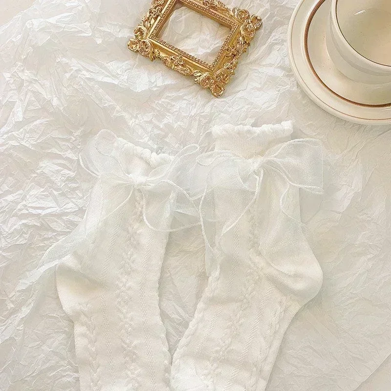 

5/3 Pairs Lolita Socks White Bow Lace Socks Middle Tube Cute Japanese College Style Princess Socks Sweet JK Streetwear Hosiery