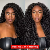 Demi-perruque cheveux humains crépus bouclés perruque cheveux humains prêt à porter 3 en 1 demi perruque avec cordon 200 densité bouclés demi-perruques 16 pouces 4