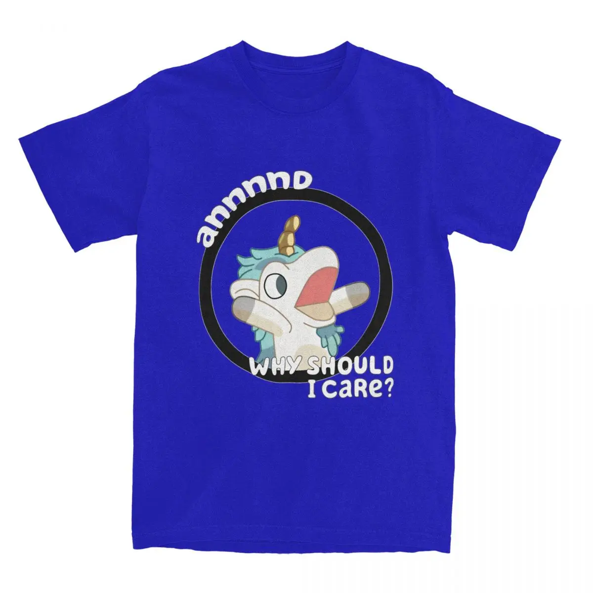 Whimsical Blue Unicorn Graphic Cotton T-Shirt - Casual Beach Novelty Short Sleeve Tee