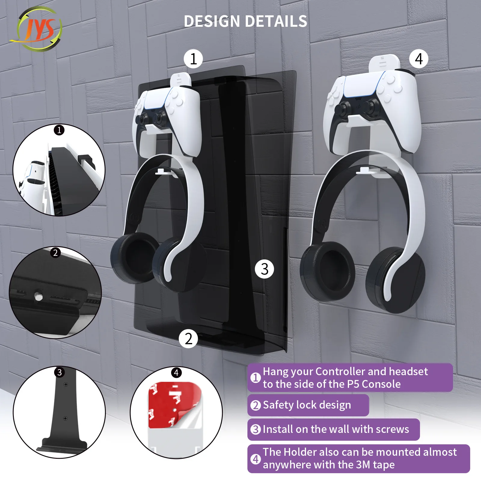 NEW JYS-P5149 For PS5slim Host Wall Bracket For PS5 Slim Host Clip Hanging Storage Stand With Headphone Handle Hook Bracket