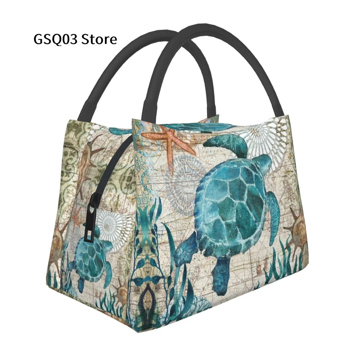 

Marine Life Theme Sea Turtle Lunch Box Reusable Tote Bag, Cooler Waterproof Lunch Bag Container For Work Office Travel Picnic