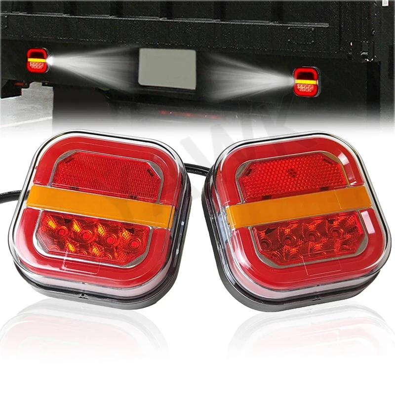 

2Pcs Led Trailer Tail Lamp 4inch Square Brake Flowing Turn Signal Blinker License Plate Lamp 12V 24V for Truck Pickup Van 4x4