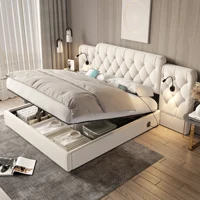 Современный каркас кровати LVHOM 160 x 200 см с длинным изголовьем, бархатной тканью, USB-портами и местом для хранения. — изображение 4