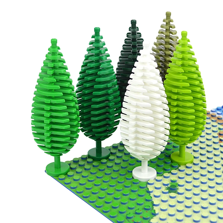 Building Blocks City Bush Trees Green Grass Pine Prickly Plants Coconut Tree Educational Assemble
