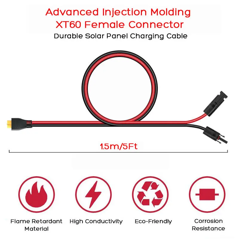 ALLPOWERS EcoFlow Anker Bluetti FOSSiBOT Oukitel 등을 위한 1.5m 태양광 패널-XT60 케이블 휴대용 발전소 태양광 발전기