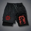 Men's Shorts Gothic Style Skull Print Double-deck 2-In-1 Running Shorts Summer Thin Sportswear Training Short Pants Y2K Clothes 2