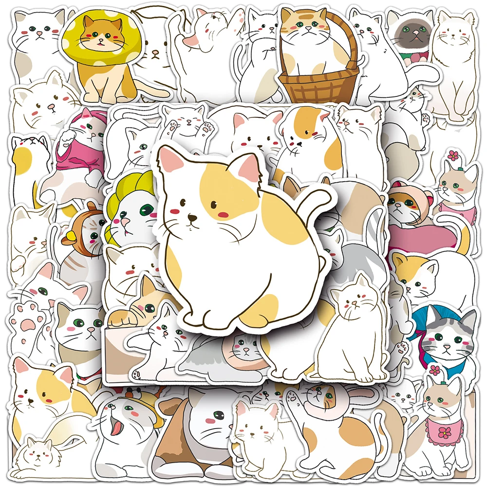 

10/30/50pcs Funny Kawaii Cat Cartoon Stickers Cute Animal Decals Kids Toys Notebook Laptop Phone Suitcase Car Decoration Sticker