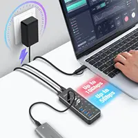 RSHTECH 7-Port Powered USB C Hub with 10Gbps USB-C 3.2 Ports Individual Touch Switches 5V/3A Power Adapter Laptop USB Splitter 2