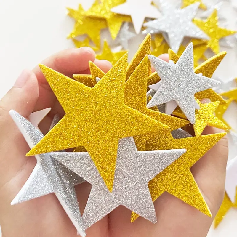 Glitter Foam Stickers - Stars - Silver and Gold