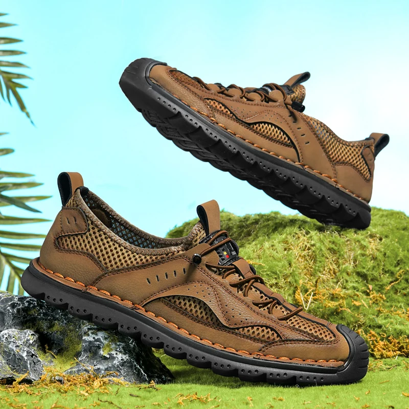 Men Summer Casual Shoes Fashion Breathable Walking Shoes Thick Sole Boat Soft Flat Men Outdoor Non-slip Sneakers