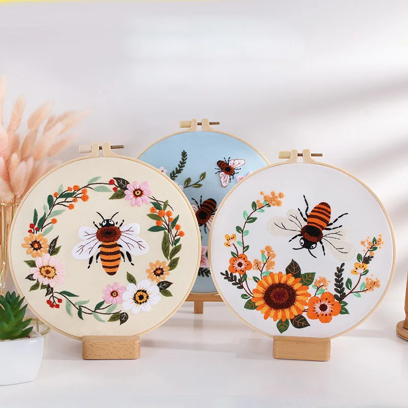 Bee Embroidery Kit for Adult Cross Stitch Kits for Hand with Animal Patterns and Instructions DIY with Threads and Needles embroidery set embroidery kits
