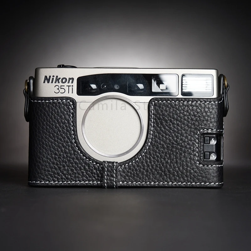 Handwork Foto Câmera de Couro Genuíno Bolsa do Corpo Caixa Case para Nikon 28ti 35ti Corpo Capa Protetora Base
