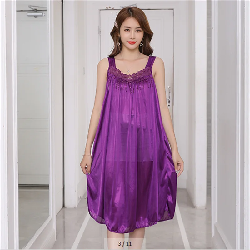 Women Nightgowns Silk Satin Sleepwear Lace Nightwear Sexy Pyjama Nightdress Ladies Home Clothing Lingerie Gown Robe Loungewear