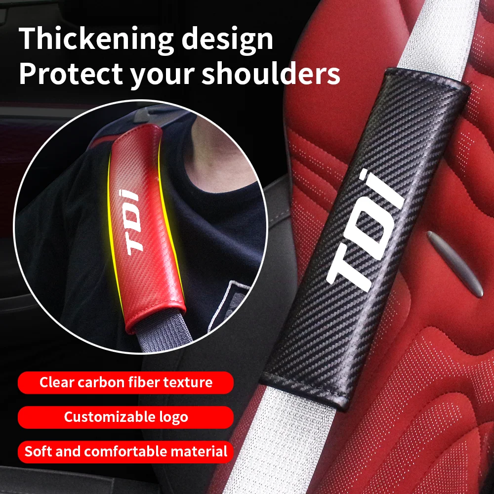 Carbon Fiber Car Safety Belt Cover Adjustable Seat Belt Cover Shoulder Strap Padding Pad For VW Volkswagen TDi Auto Accessories
