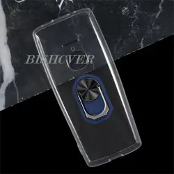 Universal Soft Silicone Phone Case with Back Ring Holder Bracket for Enhanced Grip and Protection (Transparent C Blue)