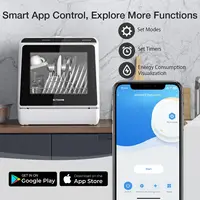 Portable Dishwasher Countertop, WIFI Smart Dishwasher, Compact Dishwashers with 5L Built-in Water Tank, 6 Programs, 360° Dual 2
