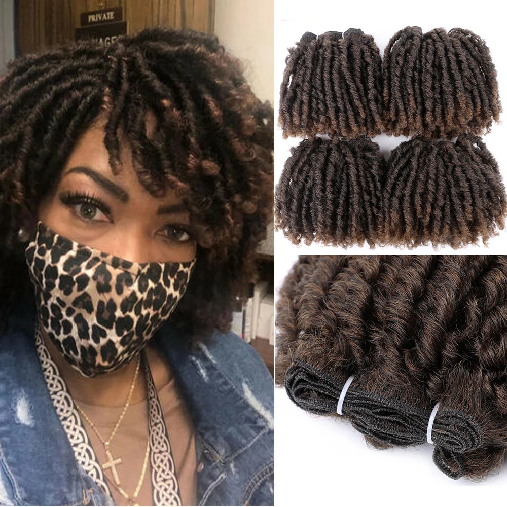 Synthetic Afro Curly Hair Weave Bundles Springy Locs Hair Weaving 4Pcs/lot Ombre Heat Resistant Hair Extension hair caps reversible satin bonnet double layer adjust sleep night cap head cover hat for curly springy hair styling accessories