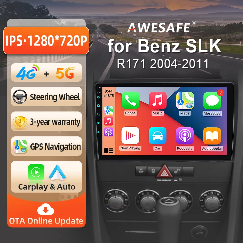 Radio AWESAFE inalámbrica CarPlay Android Auto para Benz SLK-Class R171 2004 2005-2011, sistemas inteligentes para automóvil, RDS, GPS, FM, BT, DSP, SWC 1