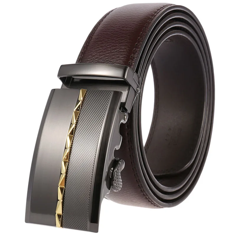 New Style Men’s Genuine Leather Ratchet Dress Belt with Automatic Buckle Brand Luxury Business Belt Strap for Men Male Best Gift