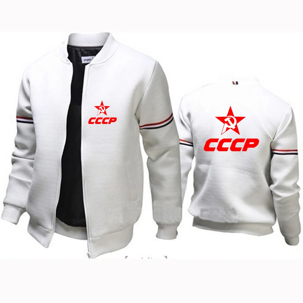 USSR Soviet Union 2023 Men's New High Quality CCCP Russian Long Sleeves Coat Round Neck Flight Jacket Fashion Casual Streetwear