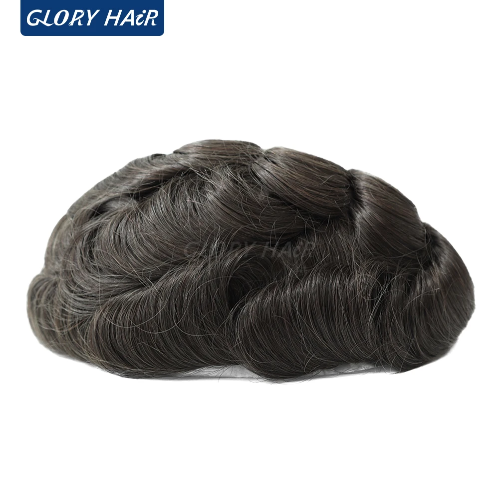 Human Hair Toupee I Skin Hair Prosthesis 0.12-0.14 mm Indian Human Hair Multiple Sizes for Men