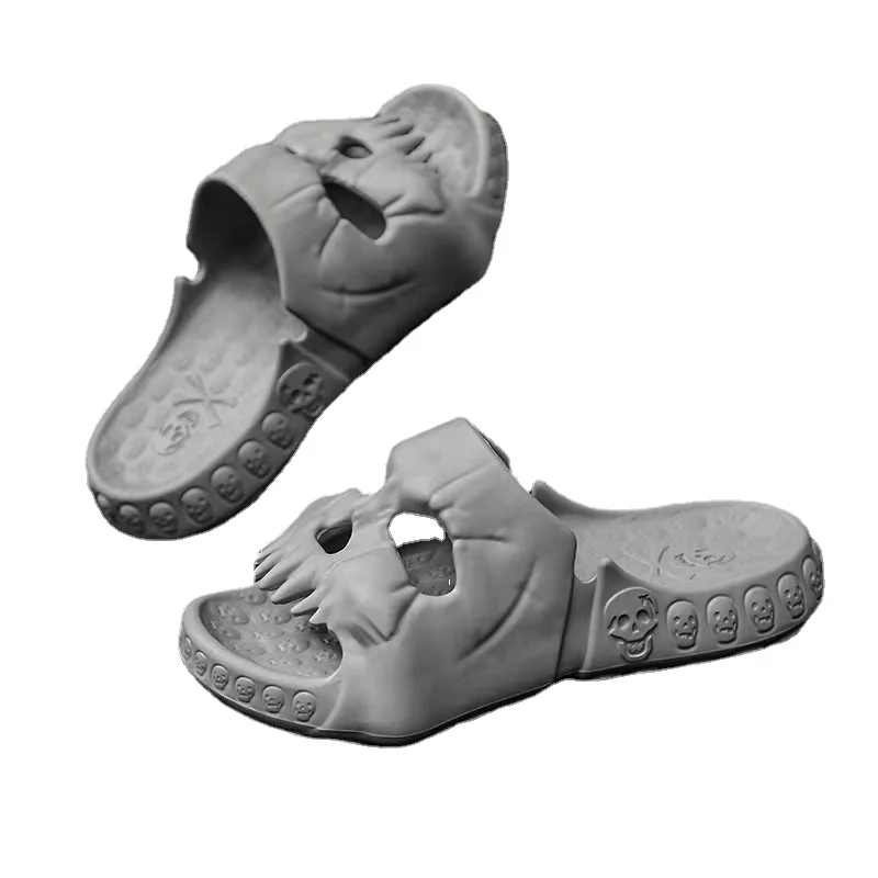 Women's Flat Slippers Solid Color Skull Pattern Soft Bottom Indoor Slippers