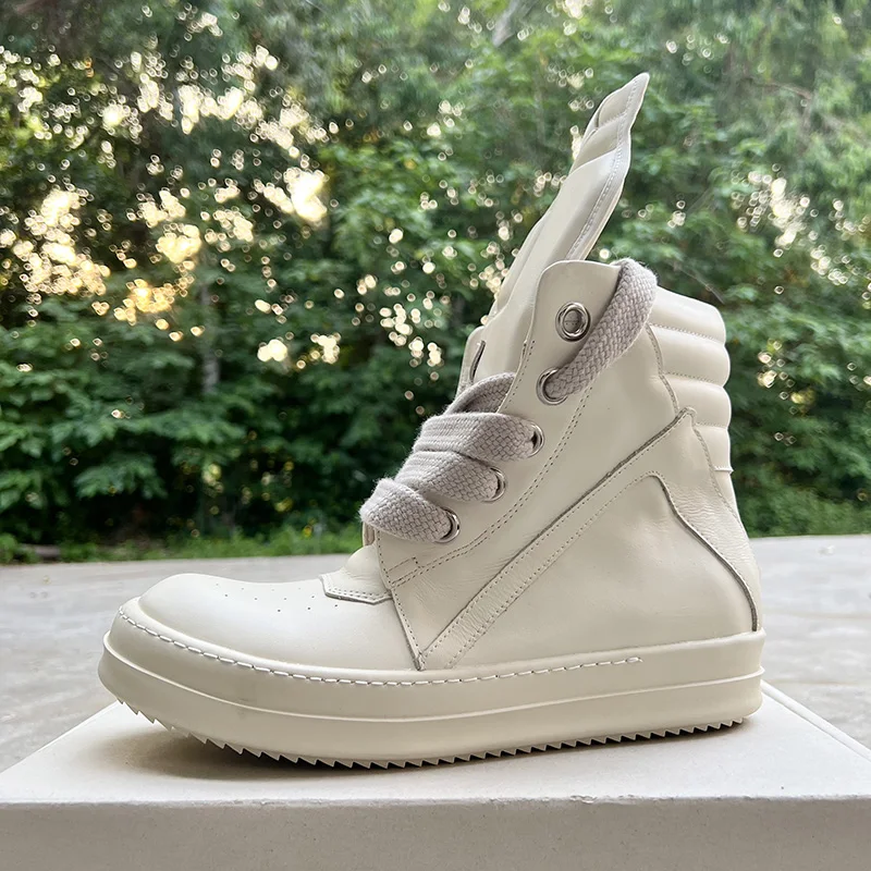 Dekherw Winter High Top Men Shoes Sneakers Jumbo Lace Up Women Thick Soled  Leather Ro Geobasket Strobe Zipper Motorcycle Boots