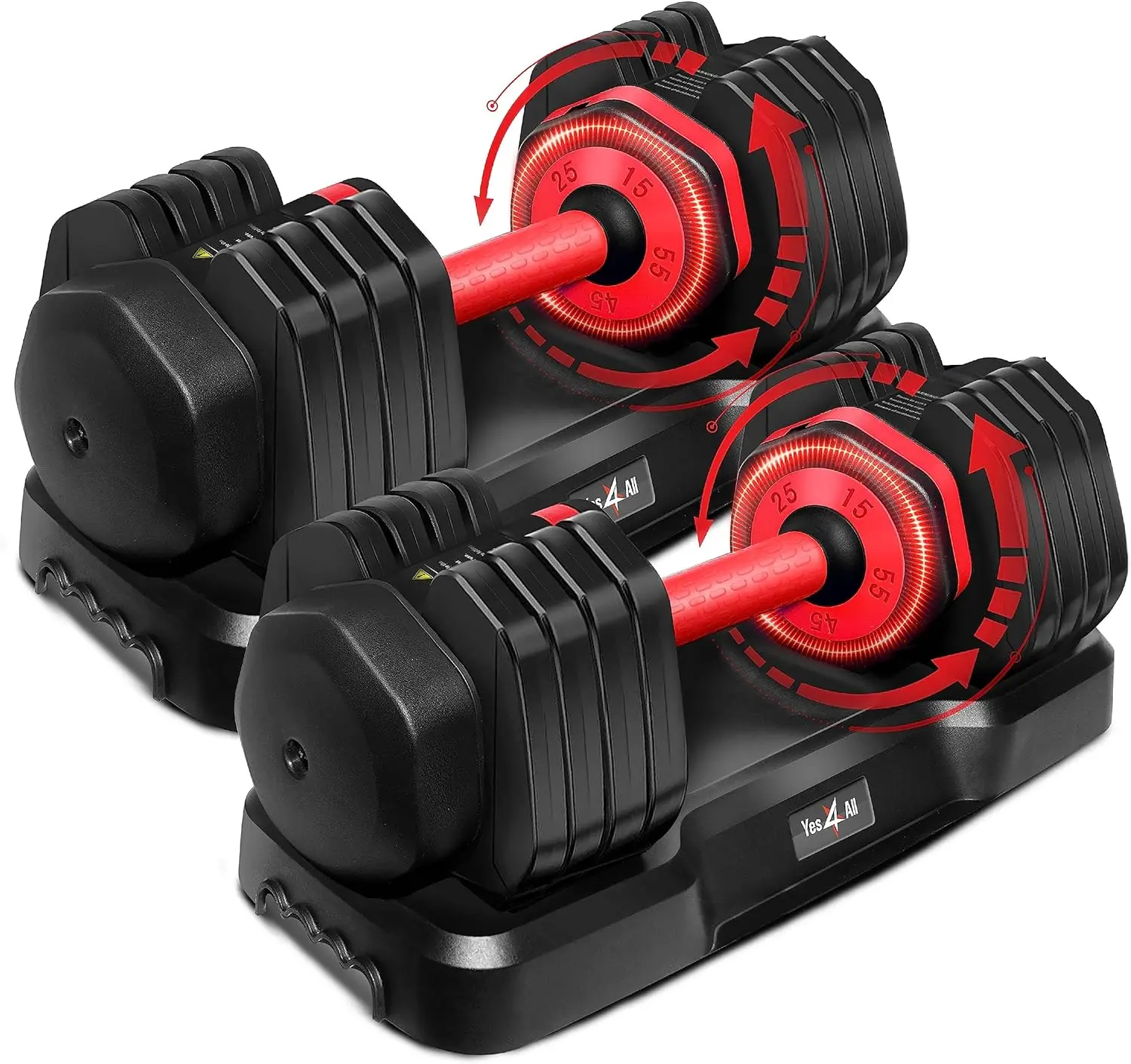 

4All 25/55LB Single/Pair Adjustable Dumbbells Weights, 5 in 1 Free Weights Dumbbell with One Second Dial Handle for Different