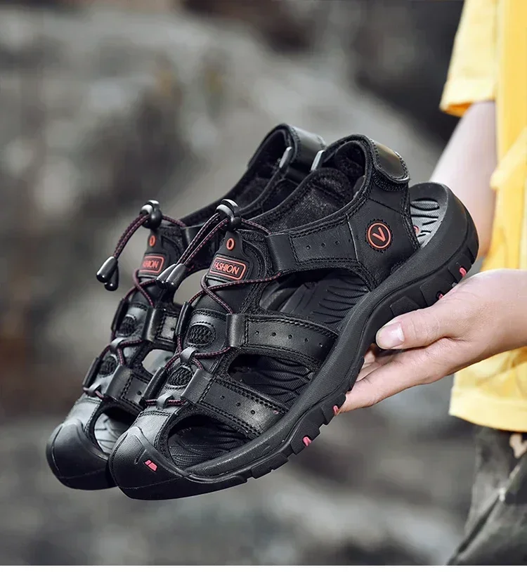 Sommer Sandalen Leder Outdoor Männer Strand Schuhe Luxus Atmungsaktive Casual Sandale Mann Waten Schuhe Non-slip Breite futter Hausschuhe – Detail 31