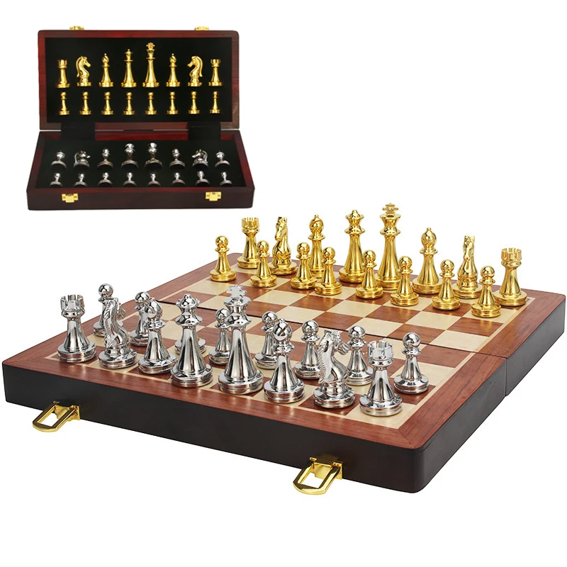 Professional Metal Chess Folding Wooden Checkerboard Puzzle Chess Game