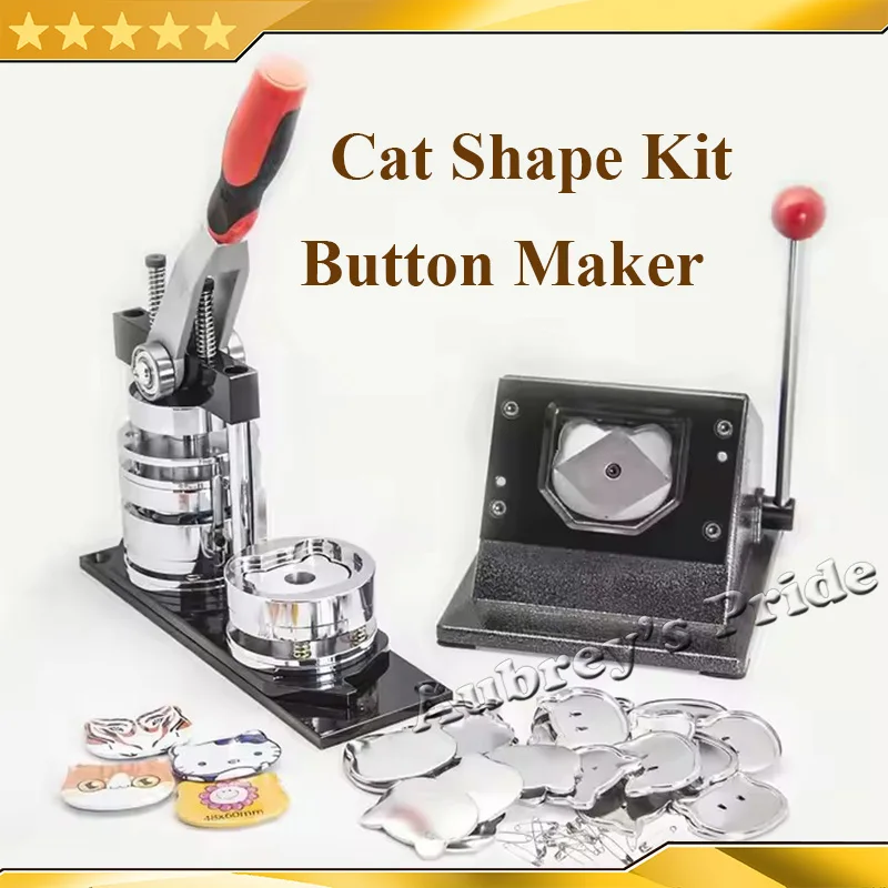 N3 Cat Shape 48x60mm Badge Button Maker Machine +100 Sets Metal Pinback Supplies + Mould + Stand Cutter