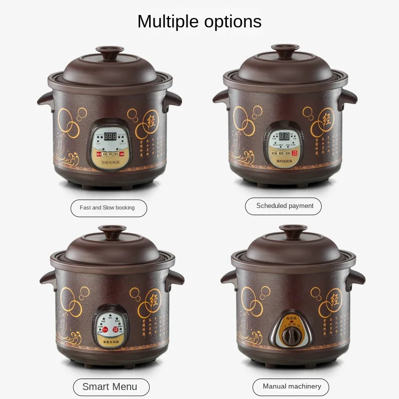Electric Cooking Pot 220V Intelligent Ceramic Slow Cooker with Automatic Function for Home Purple Clay Pot for Stewing Soup and Braising Meat
