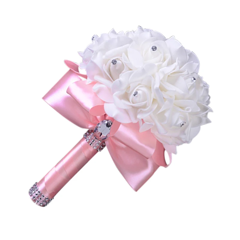 1PC PE Rose Bridesmaid Wedding Foam Flowers Artificial Rose Flowers Wedding Bouquets Rose Bridal Bouquet Ribbon Fake Wedding Bouquet