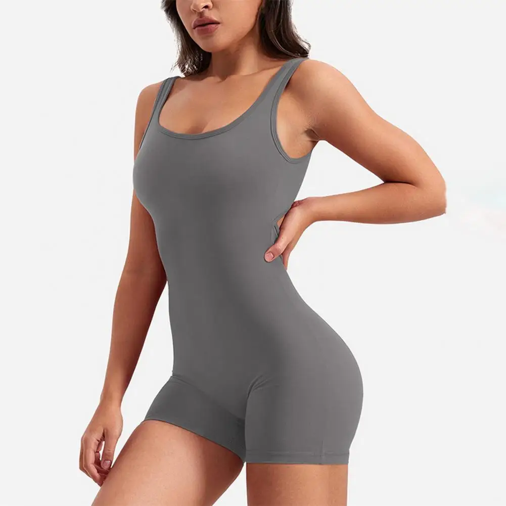 

V-back Stretch Rompers Women's Yoga Rompers Breathable U Neck Sleeveless Gym Wear with Tummy Control Butt Lifting Features High