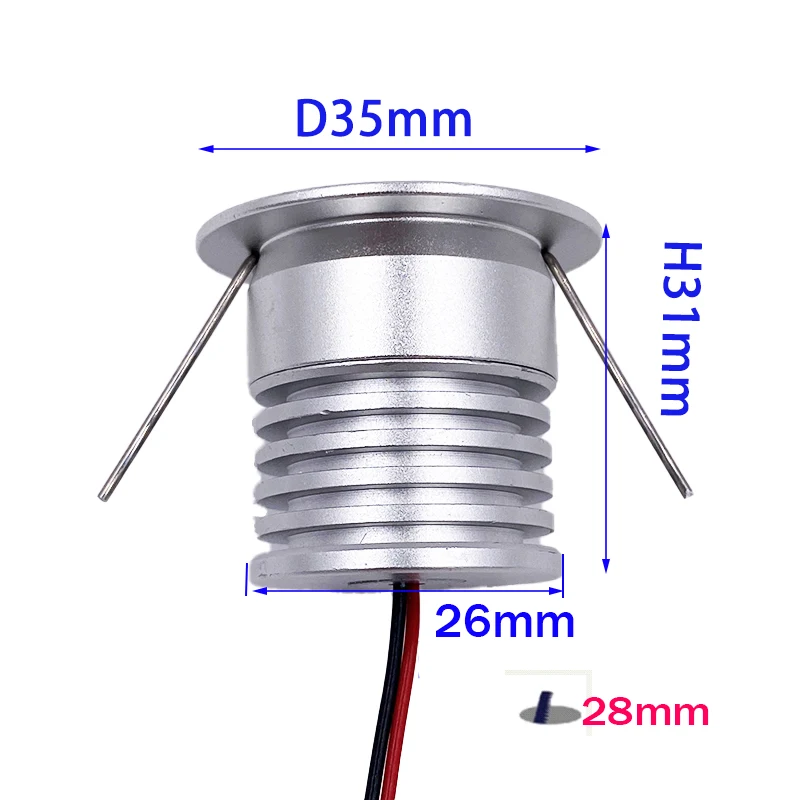 미니 LED 스포트라이트 다운라이트, 내장 드라이버, 천장 조명, 룸 장식, 스폿 램프, 주방 디스플레이 전구, 3000K, DC12V-24 V, 3W