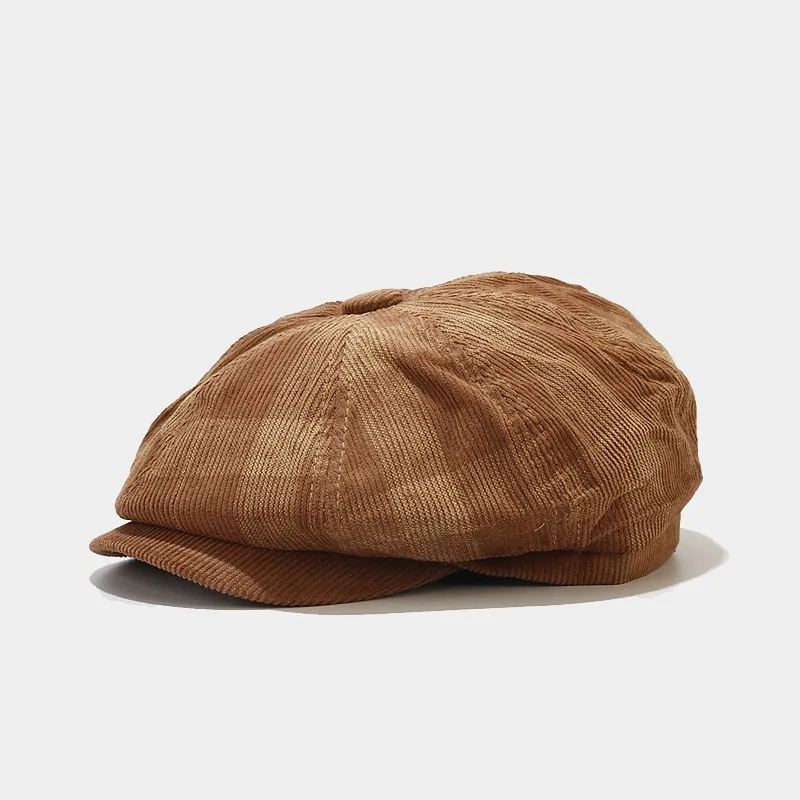 Casquette Plate En Velours Côtelé Homme - Béret Plat Rétro Ajustable Chapeau D'Hiver
