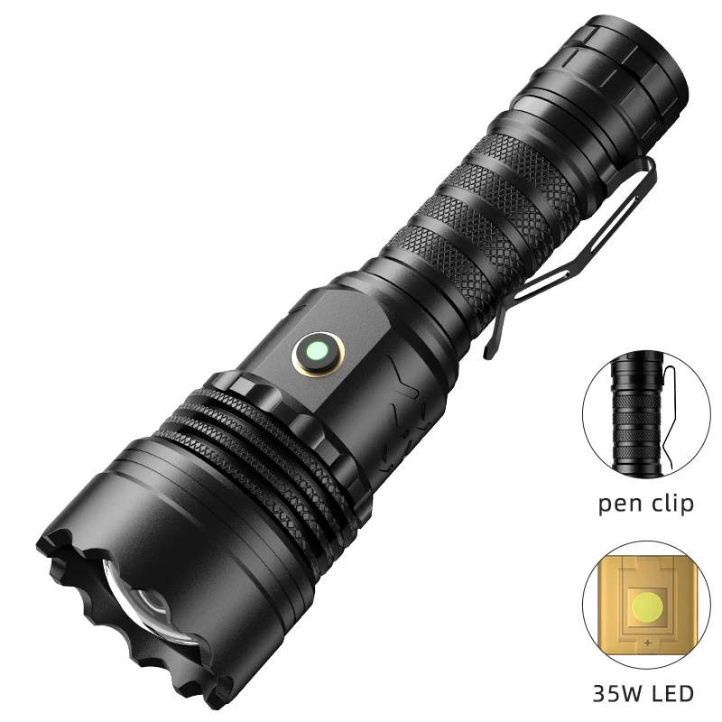 Super Bright Flashlight Long Range Built in 21700 Battery Rechargeable Light Tactical Military Search Aluminum Alloy