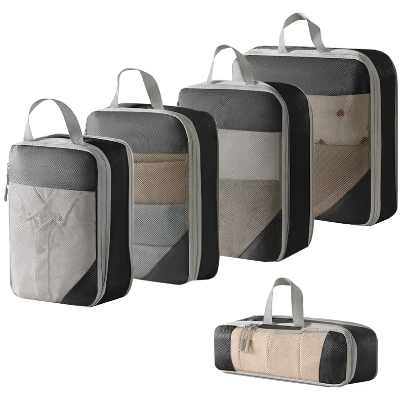 5PCS Compressed Packing Cubes Travel Storage Organizer Set Mesh Visual Luggage Portable Lightweight Suitcase Bag