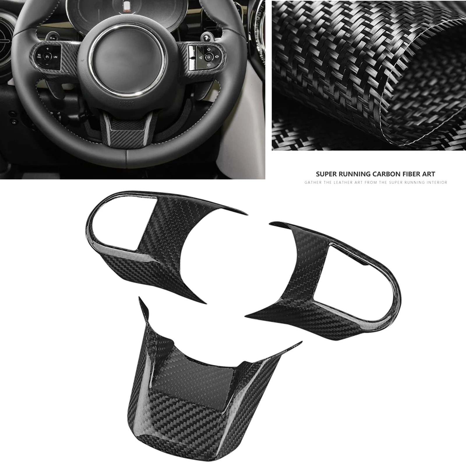 

For BMW MINI Cooper F55 F56 F57 2021-2022 Advance Model Carbon Fiber Car Gear Steering Wheel Panel Cover Trim Sticker Kit Frame