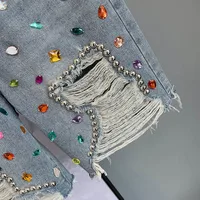 High Waist Loose Fit Diamond Embellied Denim Five-Point Pants Summer New Sle Women's Trendy Straight Leg Jeans - Image 5