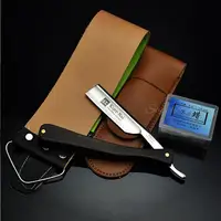 4pcs/set Classic S45C Carbon Steel Straight Edge Salon Barber Shaving Razor Shaver Ebony Handle SHAVING RAZOR Barber Tools G0307 2