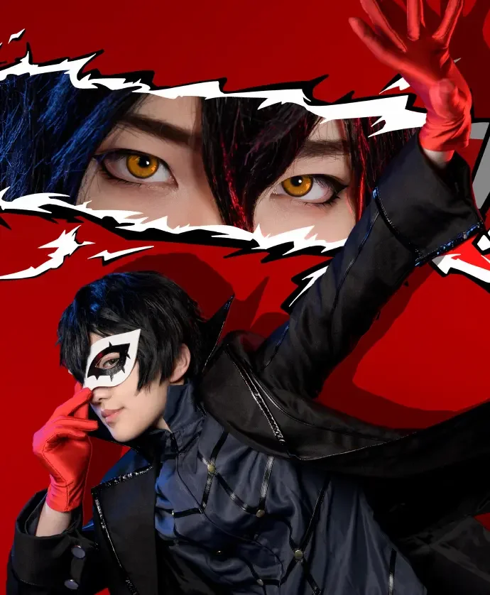 

Persona 5 Joker Anime Cosplay Full Set Uniform with Red Gloves Cosplay Costume Adult for Party Halloween