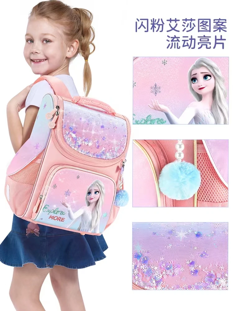2022 Disney New Frozen School Bag For Girls Elsa Anna Primary Student Shoulder Orthopedic Backpack Large Capacity Light Mochila