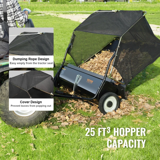 SucceBuy Tow Behind Lawn 21/26/44/50in Sweeper Large Capacity Heavy Duty Leaf & Grass Collector with Adjustable Sweeping 4