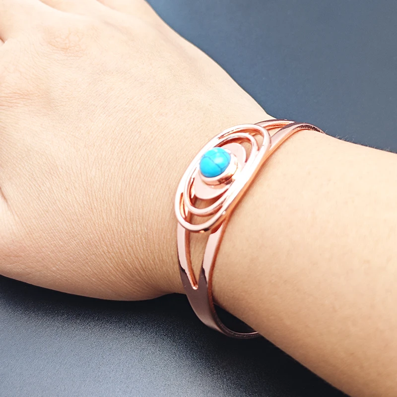 Magnetic Pure Copper Bracelets Women Blue Stone Adjustable Open Cuff Health Bangles Fashion Jewelry bangle bracelet stone bracelet magnetic bracelet