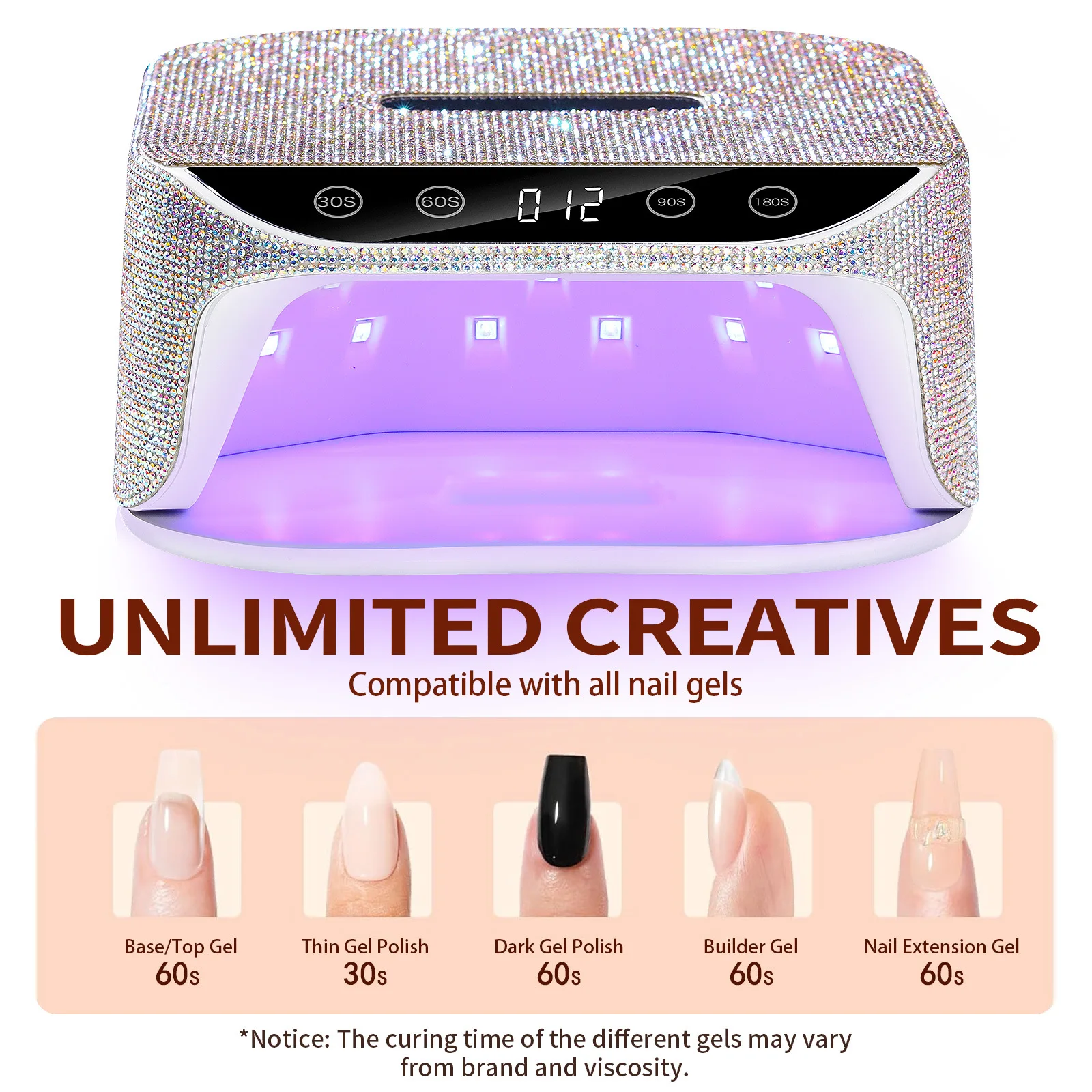 36Leds Diamond Inlaid Nails Dryer Professional UV LED Nail Art Lamp High Power Quick Drying LCD Touch Light Curing All Gel 3