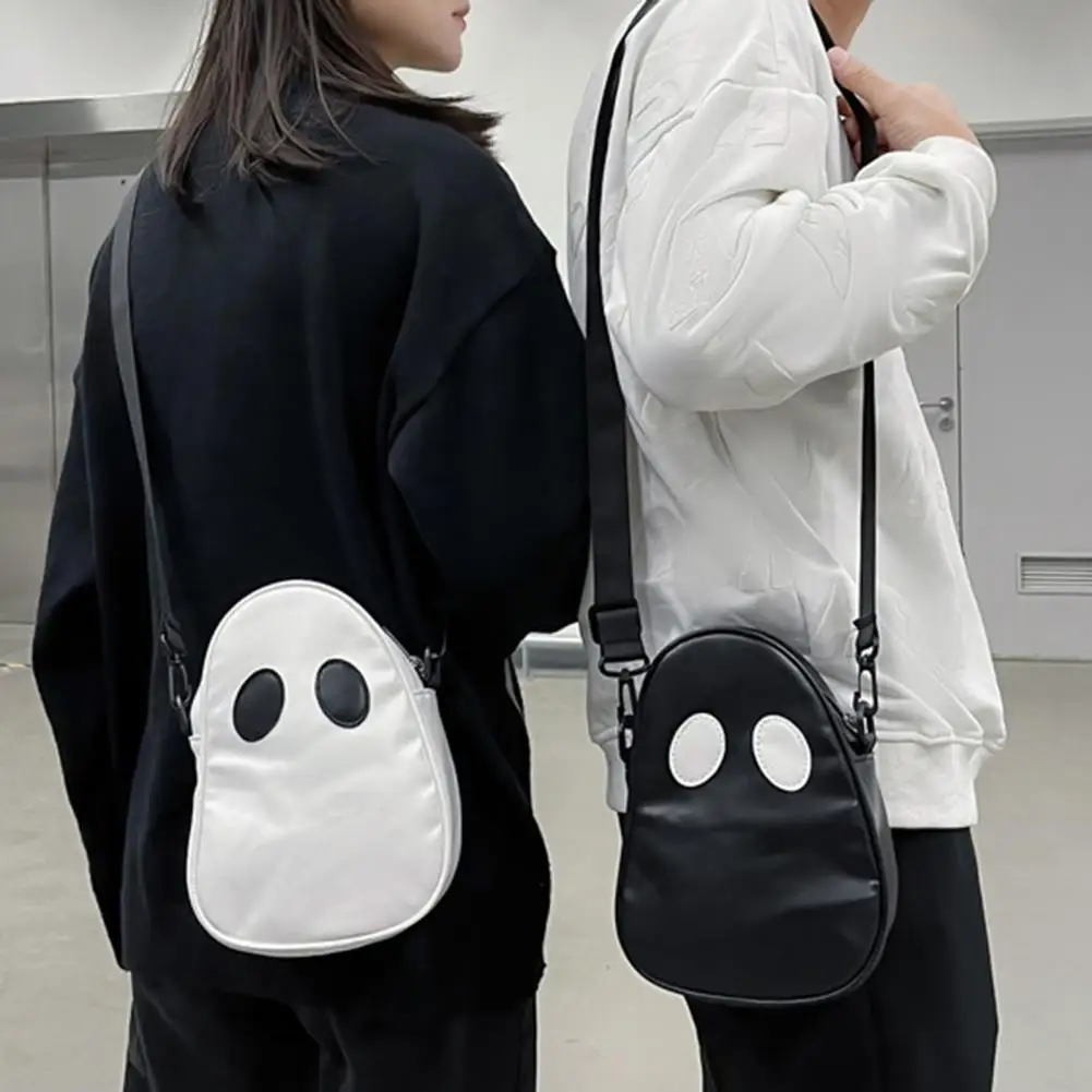 

Funny Ghost Pattern Shoulder Bag Creative Halloween Devil Bag Contrast Color Zipper Closure Adjustable Straps Cross Body Bag